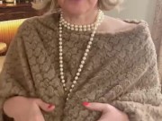 Annabel’s fur cape and white nylons 2/16