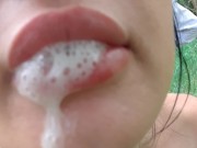 Реальный секс в лесу 🌳 поставил раком красотку и залил её рот спермой 💦 - AlesikMi 16/16