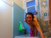 Laughing Slutty COCK TEASE shower Cellulite Booty Hairy Camgirl PAWG Bathtub Bathroom Bend Over 2/16