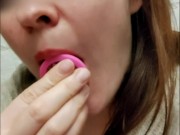 Lika Lax licks anal plug and fucks herself between floors in hotel 13/16