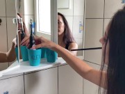 naughty girl masturbates in the bathroom with her boyfriend's toothbrush 3/16