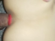 Снял проститутку шлюху и трахаю её на кровати с пробкой в попке и в чулках 14/16