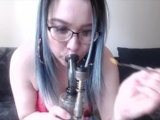 HOT TATTOOED STONER W GLASSES SMOKES & COUGHS 10/16