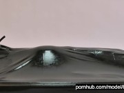 Wonderful hot rubber girl in full encased in black latex catsuit enjoys her vacuum bed vacbed 7/16