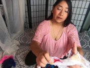 Thong try on whale tail thong peeking yoga pants ass big booty 7/16