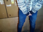 Sexy tired girl go back from party and wetting her jeans