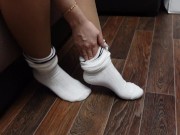 Schoolgirl Show Feet in Knee Socks and Change Dress knee socks Nylon Pantyhose foot fetish 3/16