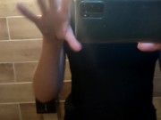 Alice walks down the street to a cafe and at the entrance and exposes body parts 14/16