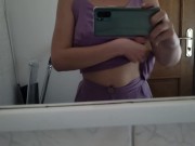 Alice walks down the street to a cafe and at the entrance and exposes body parts 9/16