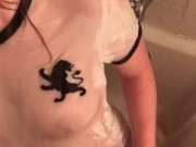 White shirt, Golden shower- He SOAKS my shirt 13/16