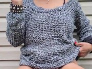 Peeing in my pink panties on the porch and slurping it all up 16/16