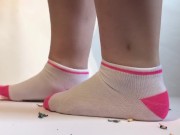Giantess Gleefully Crushing Shrunken Men Under Her Socks! 6/16
