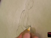 Voyeuristic british babe watches jerkoff while painting 14/16