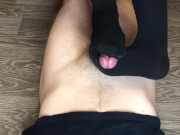 Teen girl nylon footjob with black stockings 14/16