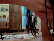 TEEN con TRECCINE vuole la sborra e SUCCHIA il cazzo in GINOCCHIO lui non resiste 9/16