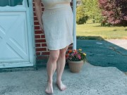 Pulling up my dress to show off my nude body before spraying piss everywhere! 13/16