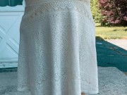 Pulling up my dress to show off my nude body before spraying piss everywhere! 2/16