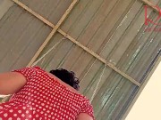 Cute housewife has fun without panties on the swing Slut swings and shows her perfect pussy 3 2/16