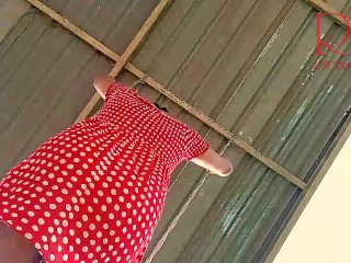 Cute housewife has fun without panties on the swing Slut swings and shows her perfect pussy 3