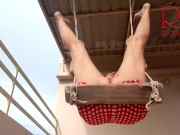 Cute housewife has fun without panties on the swing Slut swings and shows her perfect pussy 2 5/16