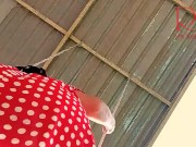 Cute housewife has fun without panties on the swing Slut swings and shows her perfect pussy 3 10/16