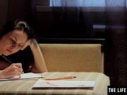 See her fingers go deep in her unshaven pussy as she masturbates 1/16