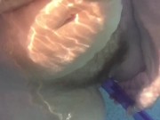 Underwater anal bubble wand toy play with pool jet hitting my hairy pussy, eye rolling orgasms