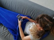 Pee and cum on hair while she is on sofa 10/16