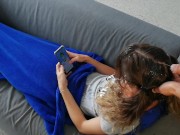 Pee and cum on hair while she is on sofa 12/16