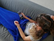 Pee and cum on hair while she is on sofa