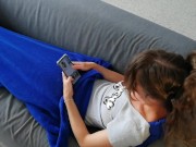 Pee and cum on hair while she is on sofa 2/16