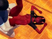 horned Meru the succubus handjob on the desk 12/16
