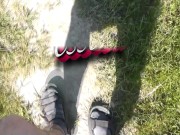 Outside. Wild beach. Random passerby man by river saw naked woman sunbathing. Outdoor. Nudist 1/16