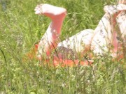 Outside. Wild beach. Random passerby man by river saw naked woman sunbathing. Outdoor. Nudist 5/16
