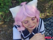 beautiful cute schoolgirl in a skirt and glasses walks and gives a passionate beautiful blowjob 10/16