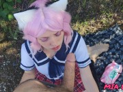 beautiful cute schoolgirl in a skirt and glasses walks and gives a passionate beautiful blowjob 15/16