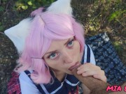 beautiful cute schoolgirl in a skirt and glasses walks and gives a passionate beautiful blowjob 9/16