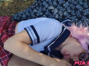 cute sexy schoolgirl in a skirt on a walk wanted to give a blowjob and get cum on face and glasses 12/16