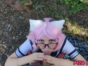 cute sexy schoolgirl in a skirt on a walk wanted to give a blowjob and get cum on face and glasses 2/16