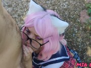 cute sexy schoolgirl in a skirt on a walk wanted to give a blowjob and get cum on face and glasses 4/16
