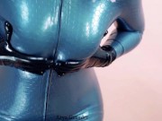 Sexy MILF with big natural ass teasing in latex catsuit rubber fetish free porn video 3/16