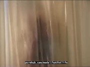 Transparent rubber girl with big boobs poses and masturbates in room with rubber curtains 4/16