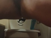 hidden in the bathroom masturbating with a golden shower gift. 14/16