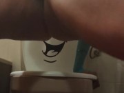 hidden in the bathroom masturbating with a golden shower gift. 15/16