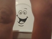 hidden in the bathroom masturbating with a golden shower gift. 16/16