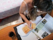 Cum breakfast-toast with milk while I am reading 10/16