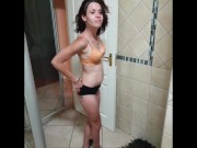 Nasty petite little slut washing her hair and face with my piss 3/16