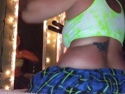 Amazing Pawg putting her hair in Pigtails stripping in front of the mirror 4/16