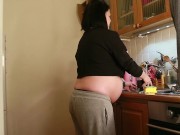 Homework in 9 month pregnancy Washes dishes naked 5/16