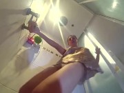 Voyeur camera in the shower room. naked girl in the shower room. Strips naked. 8/16